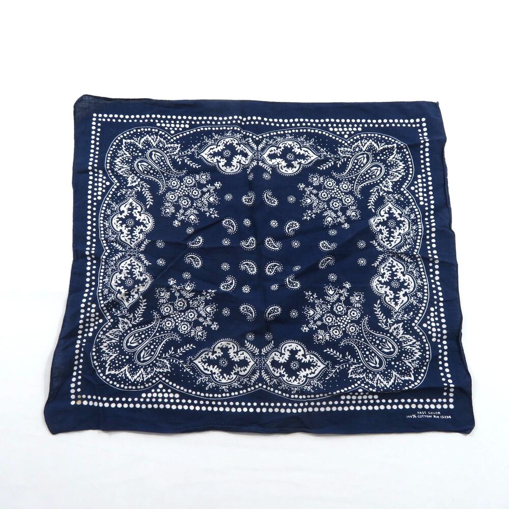 Fast Color Bandana Made USA Dot Paisley Blue Indigo White Cotton 19" X 21 1/2"